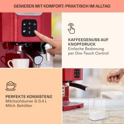 BellaVita Kaffeemaschine 3-in-1 1450 W 20 Bar Milchschäumer -Klarstein 10041240 de 0003 usp