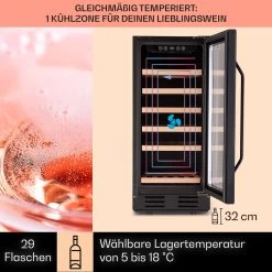 Vinovilla 29 Built-In Weinkühlschrank 81 L / 29 Fl. 1 Zone Glastür Edelstahl -Klarstein 10041309 de 0003 logo