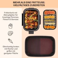 Combo Air Grill-Heißluftfritteuse 5 Programme 1500 Watt 4,5 L Grillkorb 2,5 L Frittierkorb 12 Combo Air Grill-Heißluftfritteuse 5 Programme 1500 Watt 4,5 L Grillkorb 2,5 L Frittierkorb -Klarstein 10041330 de 0004 usp