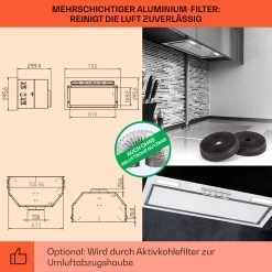 Camila Dunstabzugshaube Einbau 70 Cm 397 M³/h LED Touch Edelstahl -Klarstein 10041346 de 0005 usp