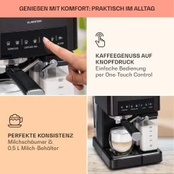 Arabica Comfort Espressomaschine 1350W 20 Bar 1,8l Touch-Bedienfeld -Klarstein 10041523 de 0003 usp