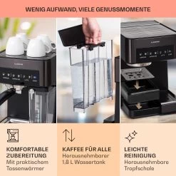 Arabica Comfort Espressomaschine 1350W 20 Bar 1,8l Touch-Bedienfeld -Klarstein 10041523 de 0006 usp