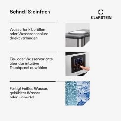 Aqueous Eiswürfelmaschine 3-in-1: Eiswürfel, Wasserspender: Heiß & Kalt 20 Kg/24h -Klarstein 10041845 de 0004 usp