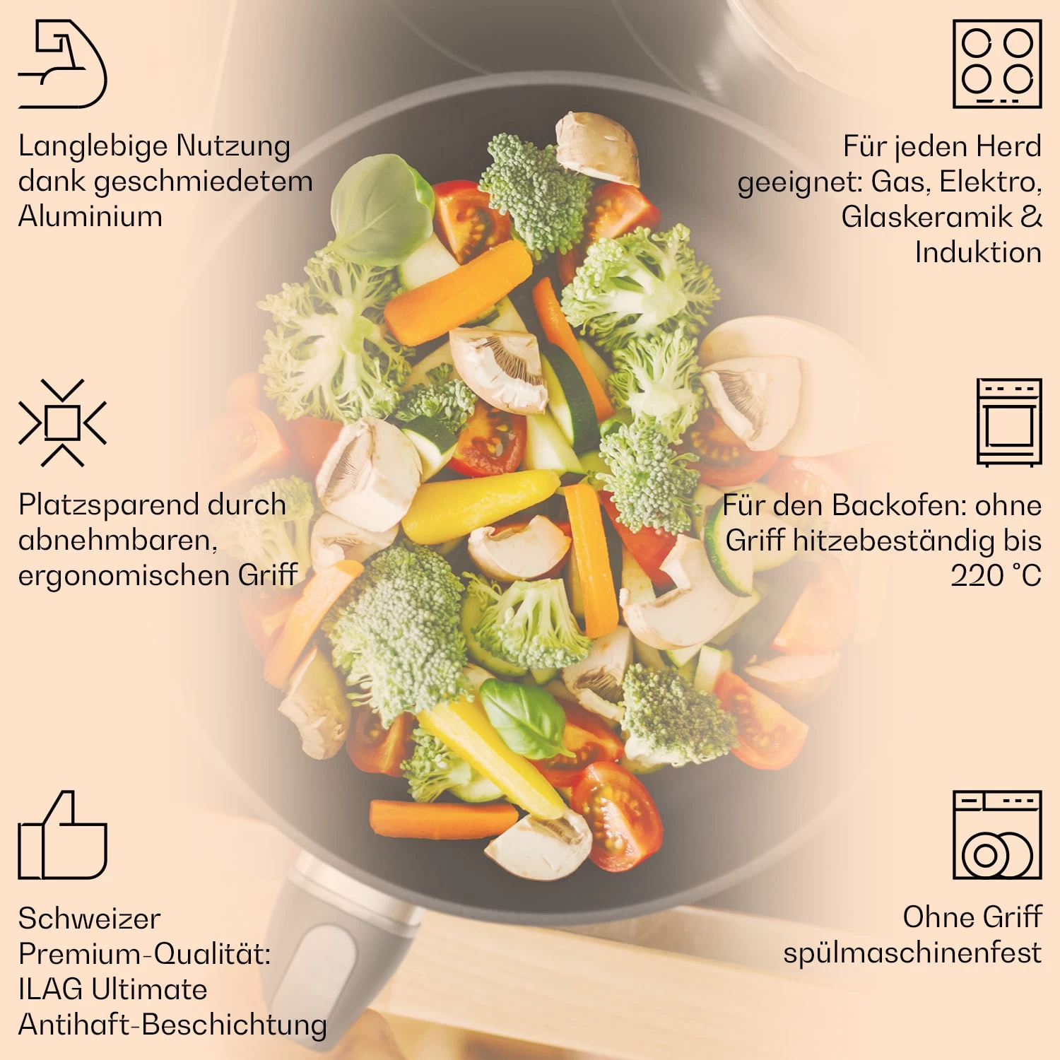 Noto Endurance Bratpfanne Ø20 Cm Geschmiedetes Aluminium Abnehmbarer Griff 4 Noto Endurance Bratpfanne Ø20 Cm Geschmiedetes Aluminium Abnehmbarer Griff – Bild 2