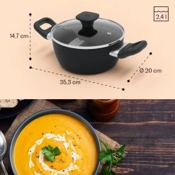 Noto Endurance Kochtopf Ø20cm Geschmiedetes Aluminium Deckel Induktion PTFE-Antihaftbeschichtung -Klarstein 10045006 yy 0009 dimensions