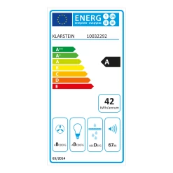 Sabia 90 Dunstabzugshaube | 90cm | 600 M³/h | Energieeffizienzklasse A | Inklusive 2 X Aktivkohlefilter -Klarstein 60002218 energy label